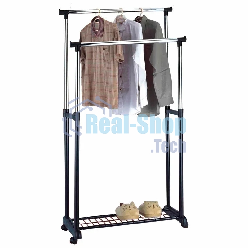 Вешалка напольная Рыжий кот GR-03A (2 перекладины, с сеткой внизу), размер: 75x42x90-160 см