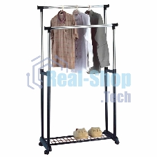 Вешалка напольная Рыжий кот GR-03A (2 перекладины, с сеткой внизу), размер: 75x42x90-160 см