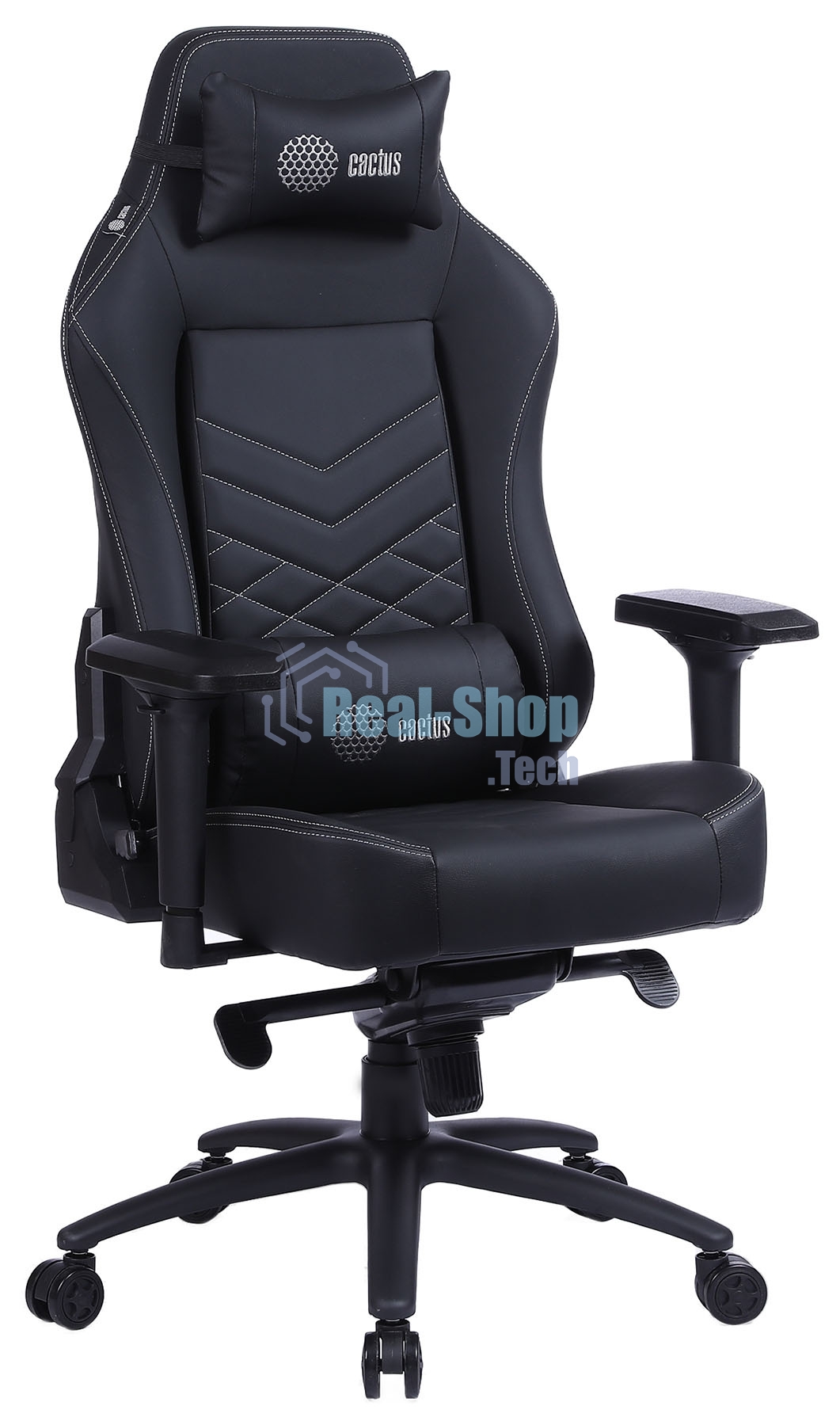 Кресло игровое Cactus CS-CHR-0112BL черный, сиденье черный, эко.кожа, с подголов. крестовина металл, пластик черный