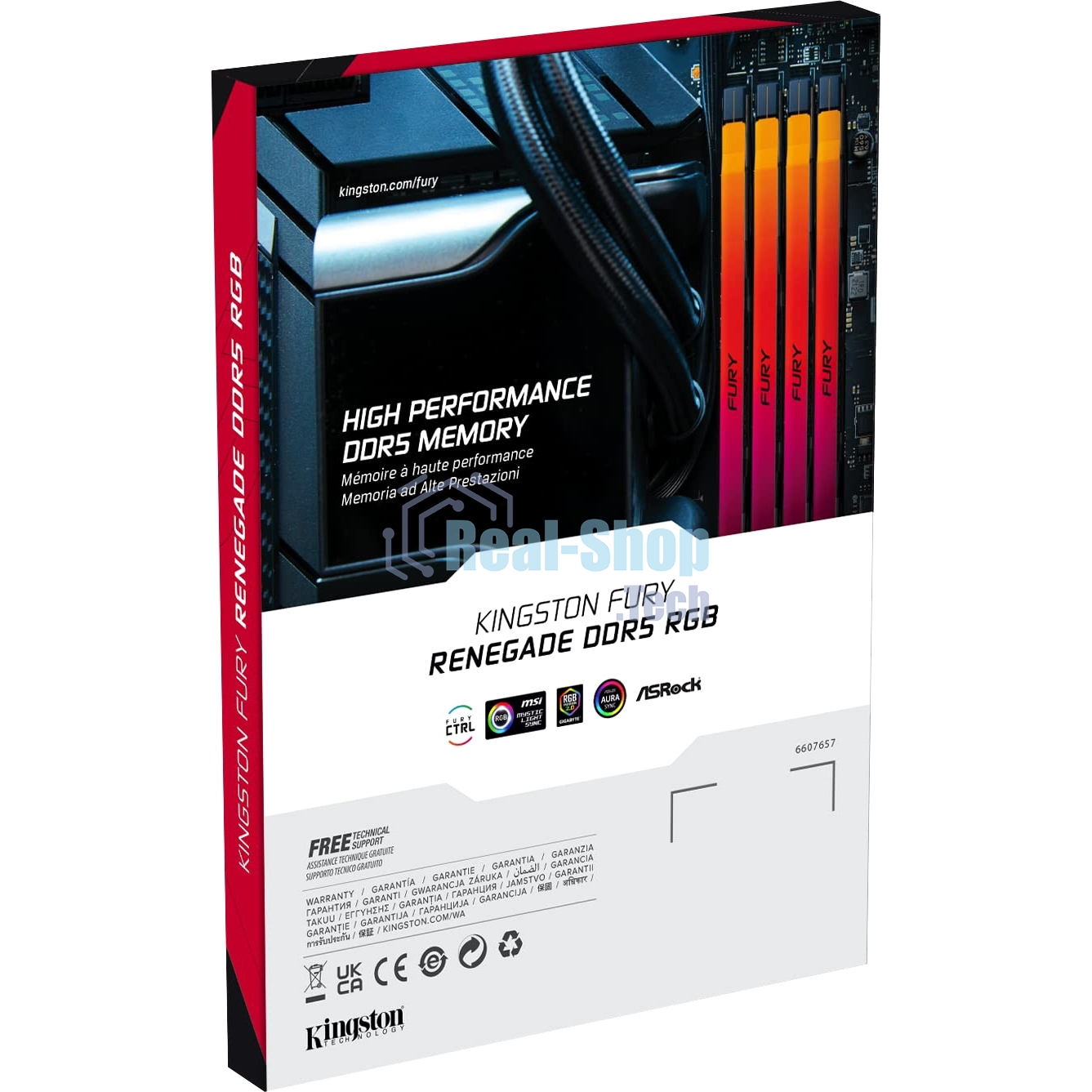 Оперативная память Kingston Fury Renegade, DDR5, 32Gb (1x32Gb), 6400MHz, CL32, DIMM, радиатор, RGB, серебристый/черный
