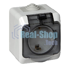 Розетка с заземлением со шторками 16А 250B, СЕРЫЙ, ЭТЮД IP44 O/У