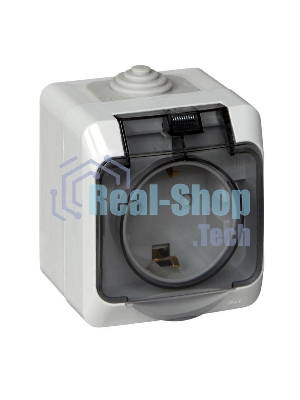 Розетка с заземлением со шторками 16А 250B, СЕРЫЙ, ЭТЮД IP44 O/У