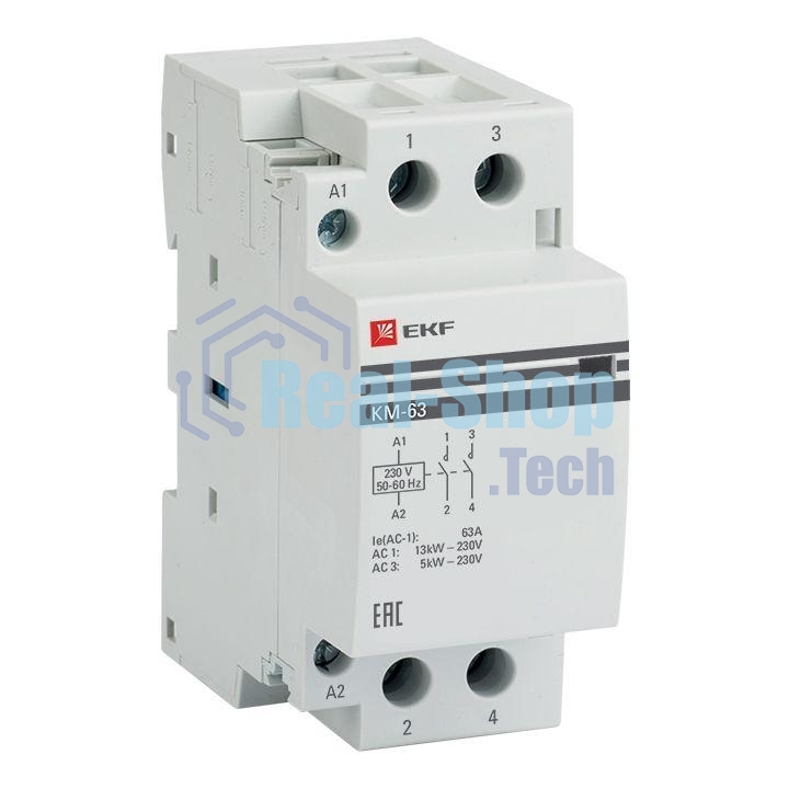 Контактор модульный EKF km-2-63-20 КМ 63А 2NO (2 мод.) PROxima