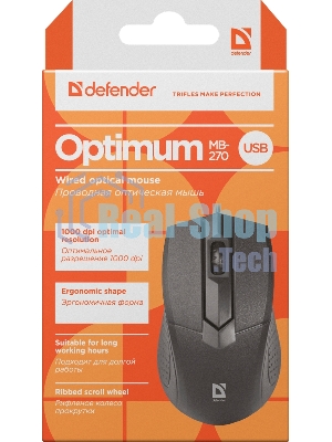Мышь проводная Defender Optimum MB-270 черный, 1000 dpi, USB, кнопки - 3