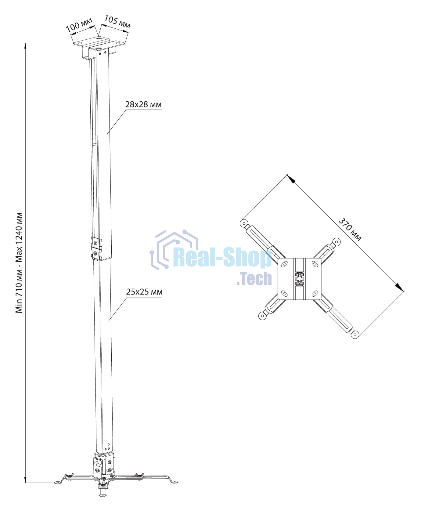 Кронштейн для проектора Cactus CS-VM-PRE03-WT белый макс, 15кг настенный и потолочный поворот и наклон