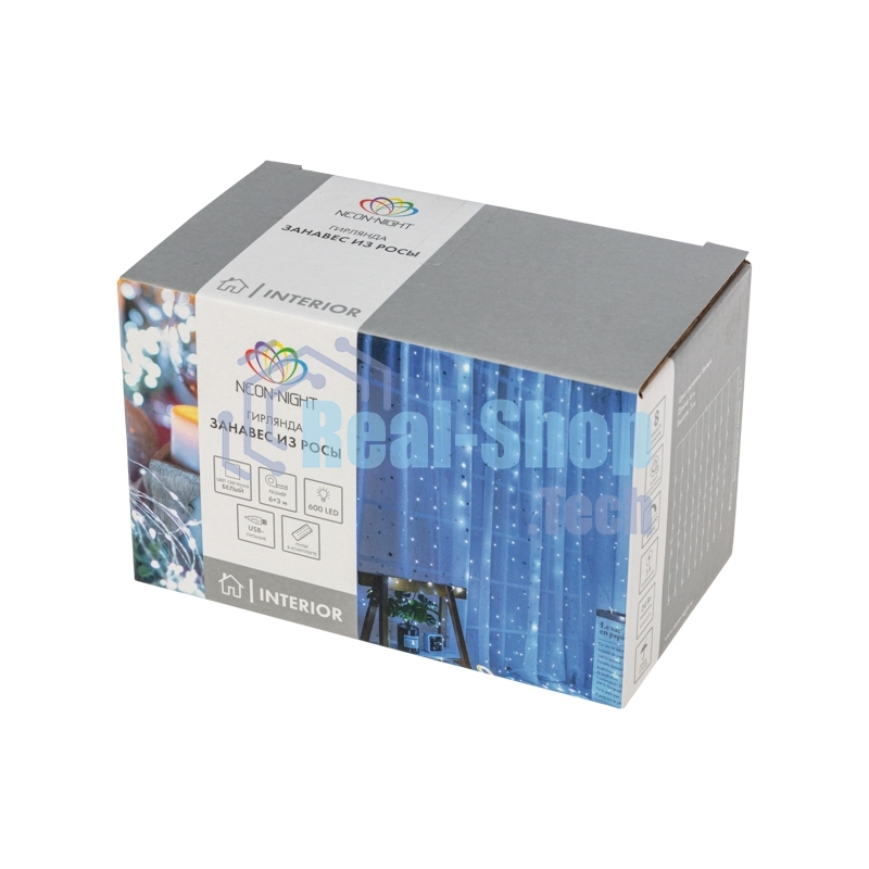Гирлянда Neon-night Светодиодный дождь из росы 6х3 м, белый, USB + пульт управления