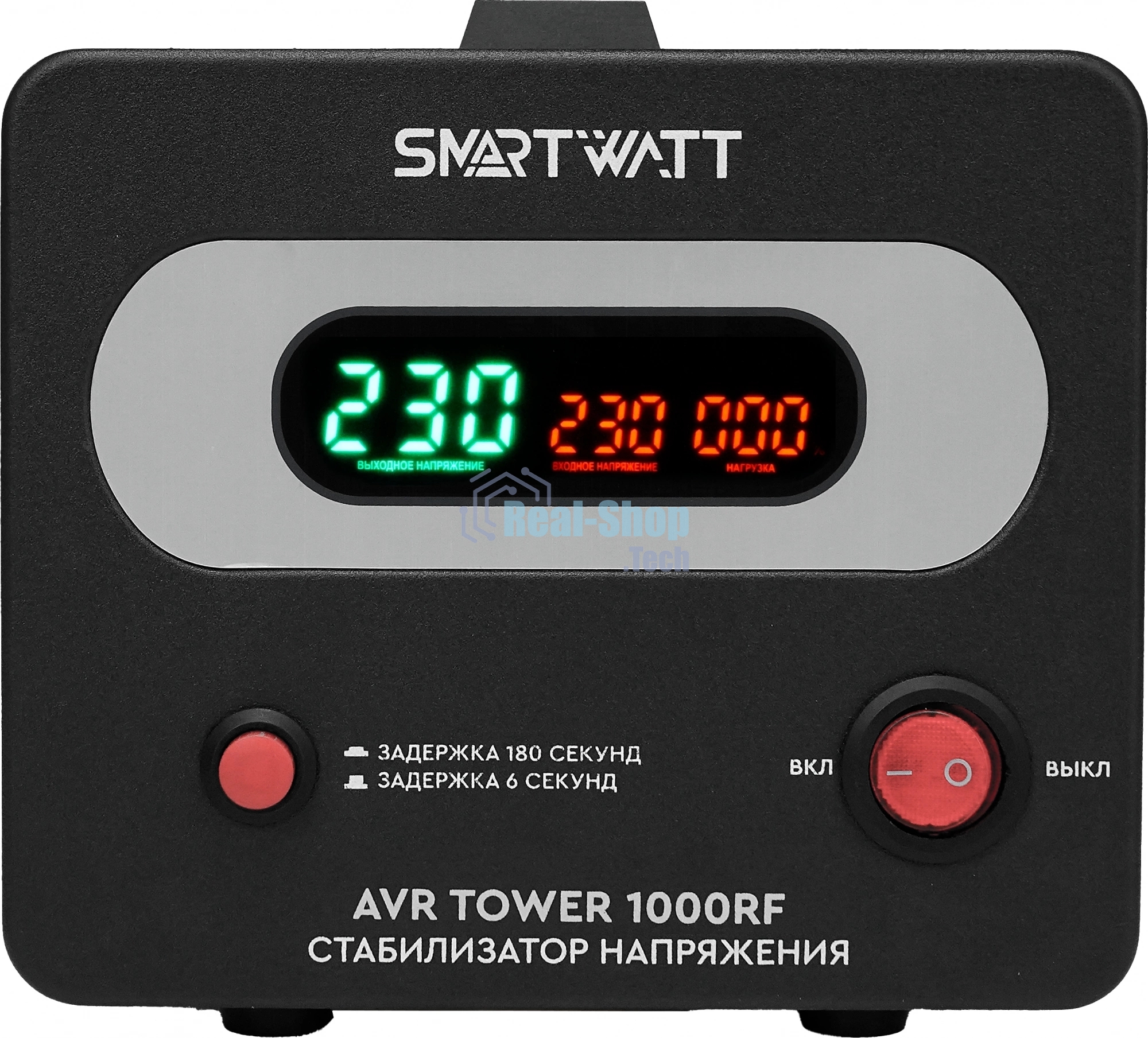 Напольный стабилизатор напряжения SMARTWATT AVR TOWER 1000RF (140W - 260W, 1000VA, 1 кВт, 50-60 Гц, розеток - 1, LED-дис