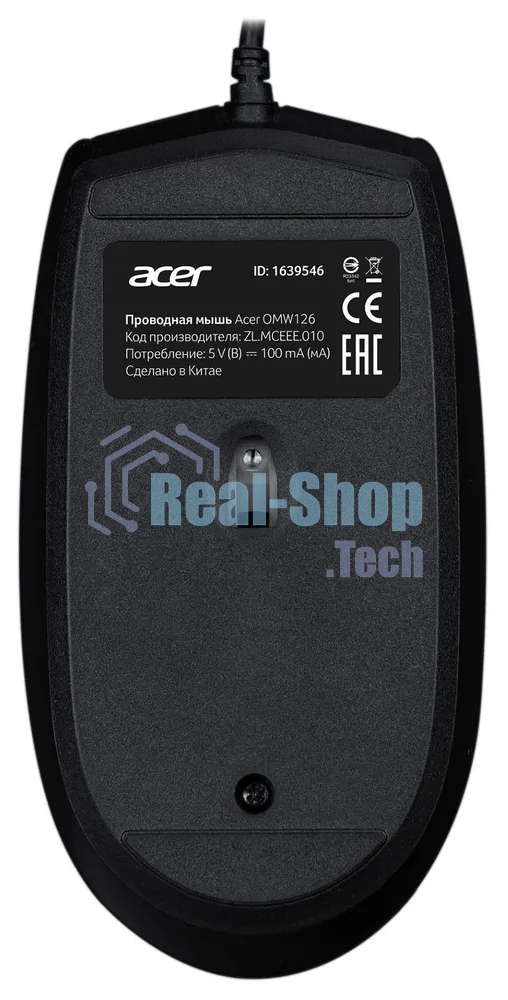 Мышь проводная Acer OMW126 черный, 1200 dpi, USB, кнопки - 3