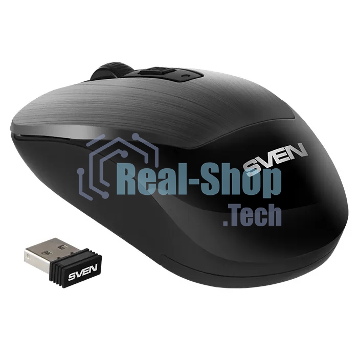 Мышь беспроводная SVEN RX-380W серый металлик, 1600 dpi, радиоканал, USB, кнопки - 4