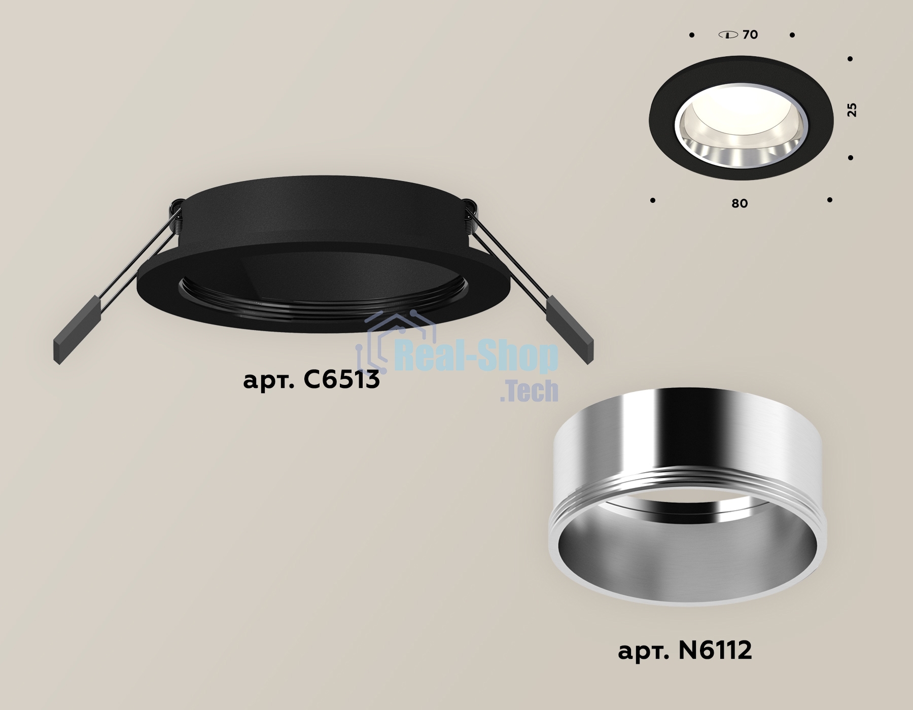 Комплект встраиваемого светильника Ambrella light XC6513003 SBK/PSL черный песок/серебро полированное MR16 GU5.3 (C6513, N6112)