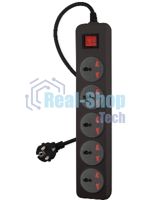 Сетевой фильтр Buro 500UNH-1.8-BG 1.8м (5 розеток) черный/серый (коробка)