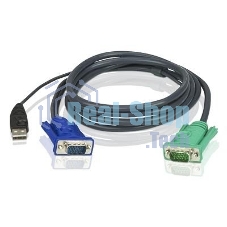 Шнур, мон+клав+мышь USB ATEN, SPHD15=>HD DB15+USB A-Тип, Male-2xMale, 8+4 проводов, опрессованный, 3 метр., черный, (2L-5203U)