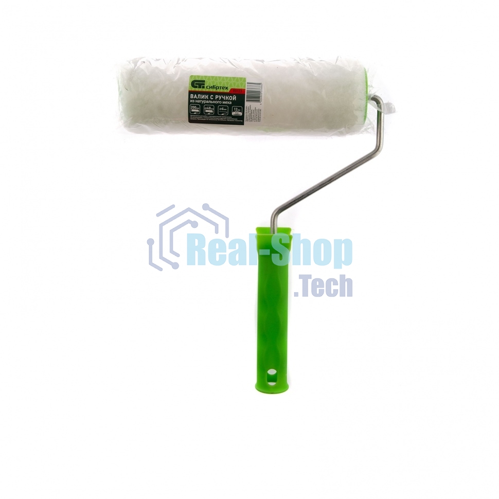 Валик с натуральным мехом Сибртех, с ручкой, 200 мм, ворс 12 мм, D 48 мм, D ручки 6 мм