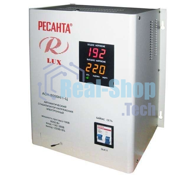Стабилизатор напряжения Ресанта АСН-8 000 Н/1-Ц 63/6/17 Стабилизатор Lux 220В±8%, Габ. 305х190х360, Вес 15кг