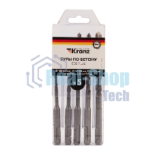 Набор буров по бетону Kranz 5-6х110, 6-8-10х160 мм, 5 шт., в пластиковой коробке SDS PLUS