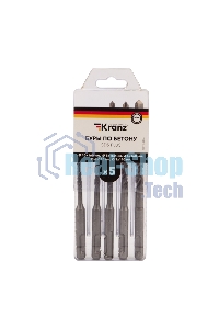 Набор буров по бетону Kranz 5-6х110, 6-8-10х160 мм, 5 шт., в пластиковой коробке SDS PLUS