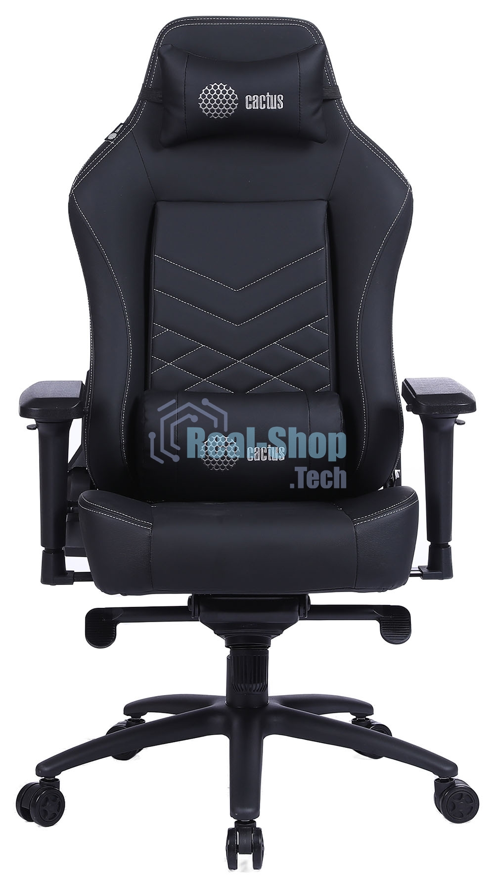 Кресло игровое Cactus CS-CHR-0112BL черный, сиденье черный, эко.кожа, с подголов. крестовина металл, пластик черный