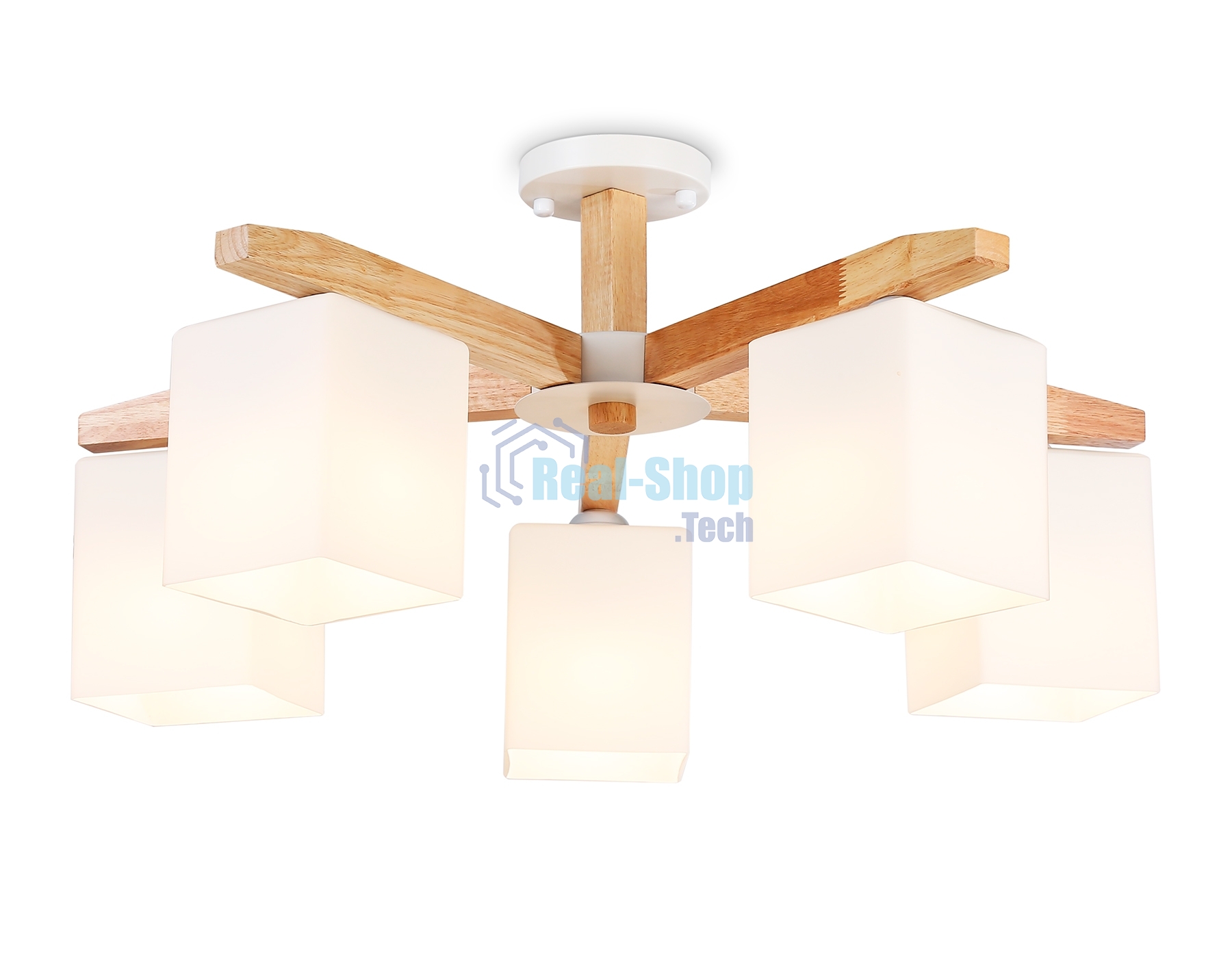 Светильник Ambrella light TR83118/5 WH/LW белый/светлое дерево E27/5 max 40W D700*325