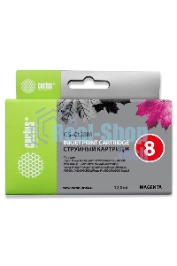 Картридж струйный Cactus CS-CLI8M пурпурный (12 мл) для Canon Pixma MP500, MP510, MP520, MP530, MP600, MP800, MP810, MP830, MP970, MX700, 850, iP3300, iP3500, iP4200, iP5200, iP5300, iP6600D, iP6700D, iX4000, iX5000, Pro 9000