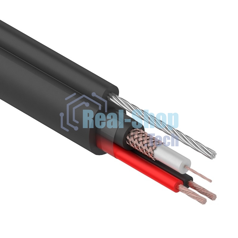 Кабель Rexant КВК-П-2+2x0,75 мм², +ТРОС (Cu/Cu) черный (бухта 305 м) 01-4107