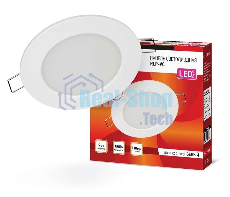 Светильник светодиодный RLP-VC 9Вт 230В 6500К 630лм 118мм IP40 панель круглая бел. IN HOME 4690612024523