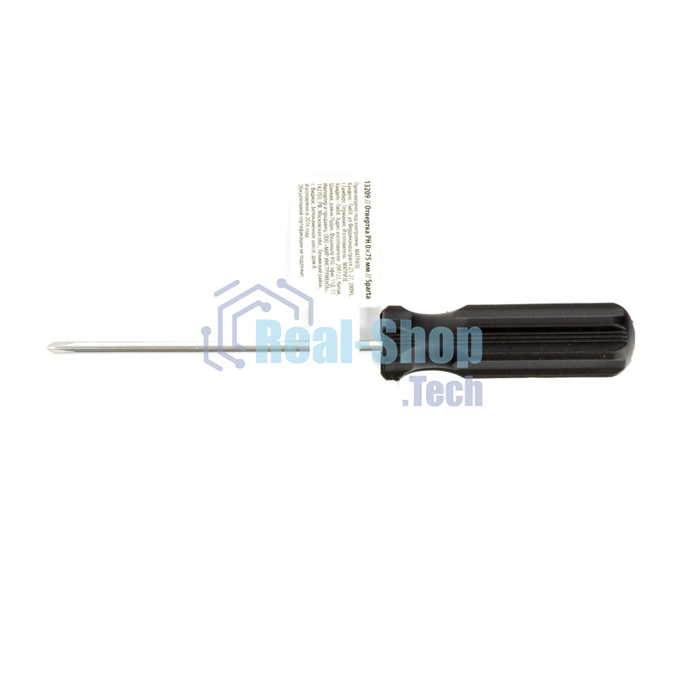 Отвертка Sparta PH0х75 мм, углеродистая сталь, черная пластиковая рукоятка