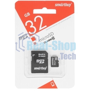Флеш карта Micro SDHC 32Gb Smartbuy Class 10, адаптер в комплектеLE