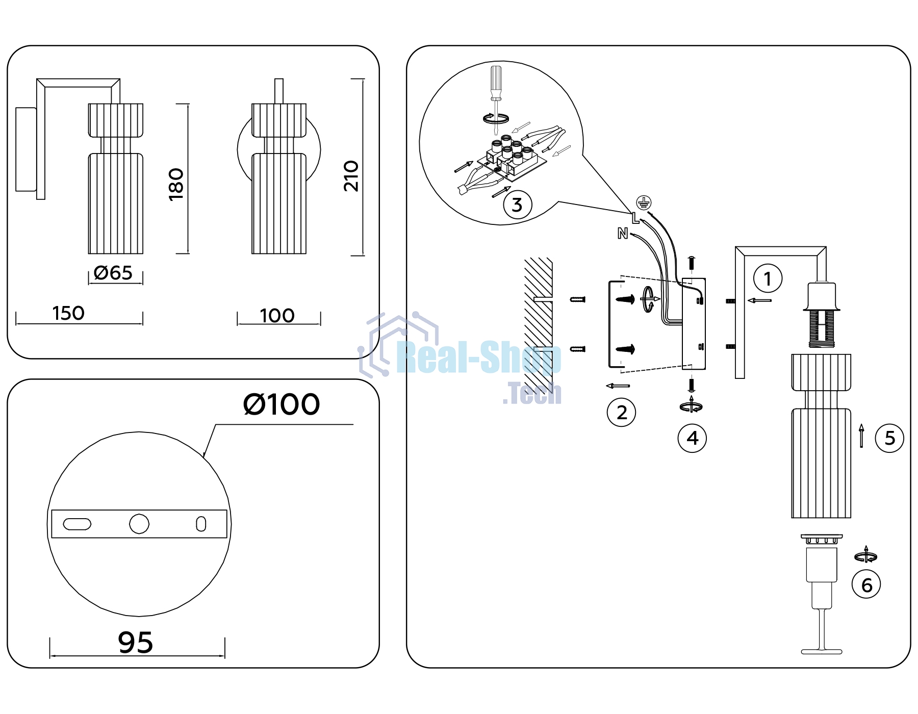Настенный светильник Ambrella light LH56119 BK/BS/CL черный/латунь/прозрачный E14 max 40W 150*100*210