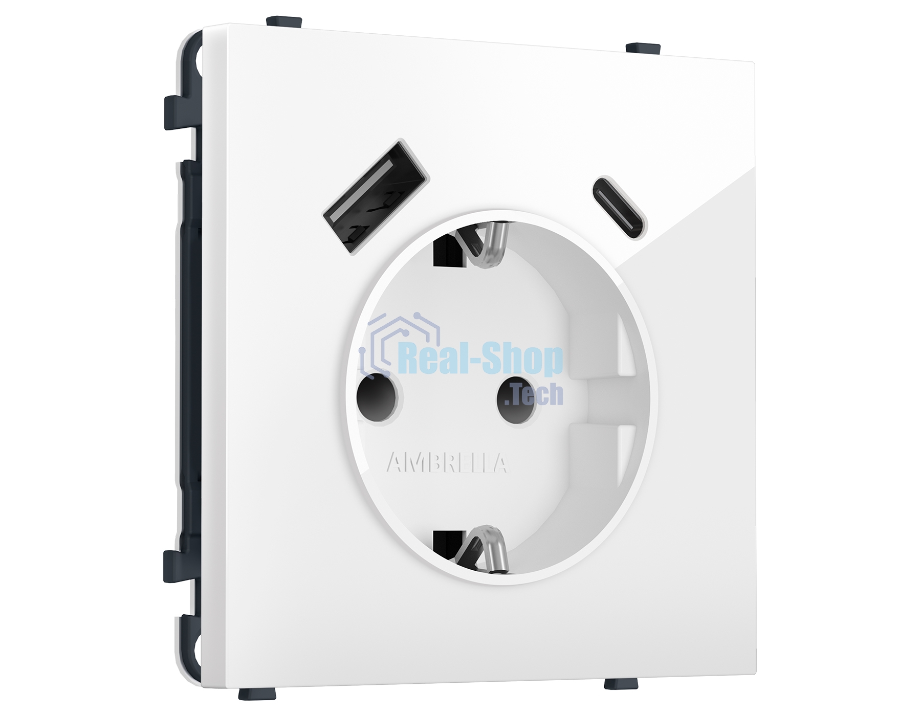 Комплект механизма электрической розетки SIGMA Белый глянец 2USB A+C 20W (быст. зар.) с/з с/ш 16A-250V QUANT PRO (SP1100, PR160)