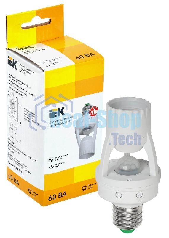 Датчик движения ДД 045 E27 60Вт угол обз. 360град. 6м IP20 бел. IEK LDD10-045-60-001