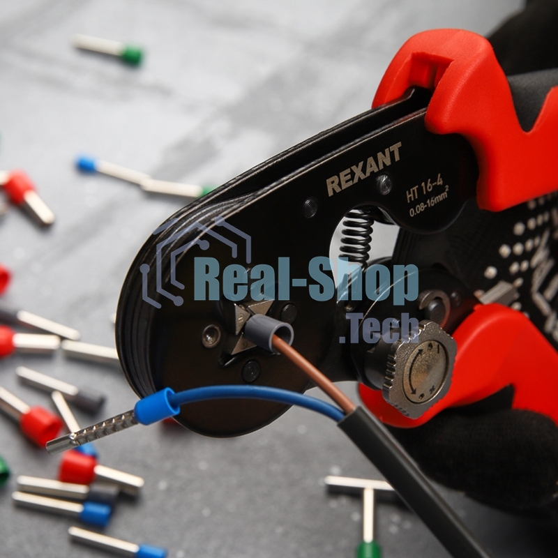 Кримпер Rexant HT 16-4 для обжима штыревых наконечников 0.08-16.0 мм² с регулятором прижимного усилия
