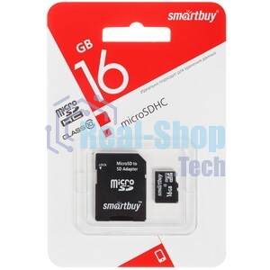Флеш карта MicroSDHC (Transflash) 16Gb Smartbuy (Class 10)+SDадаптер