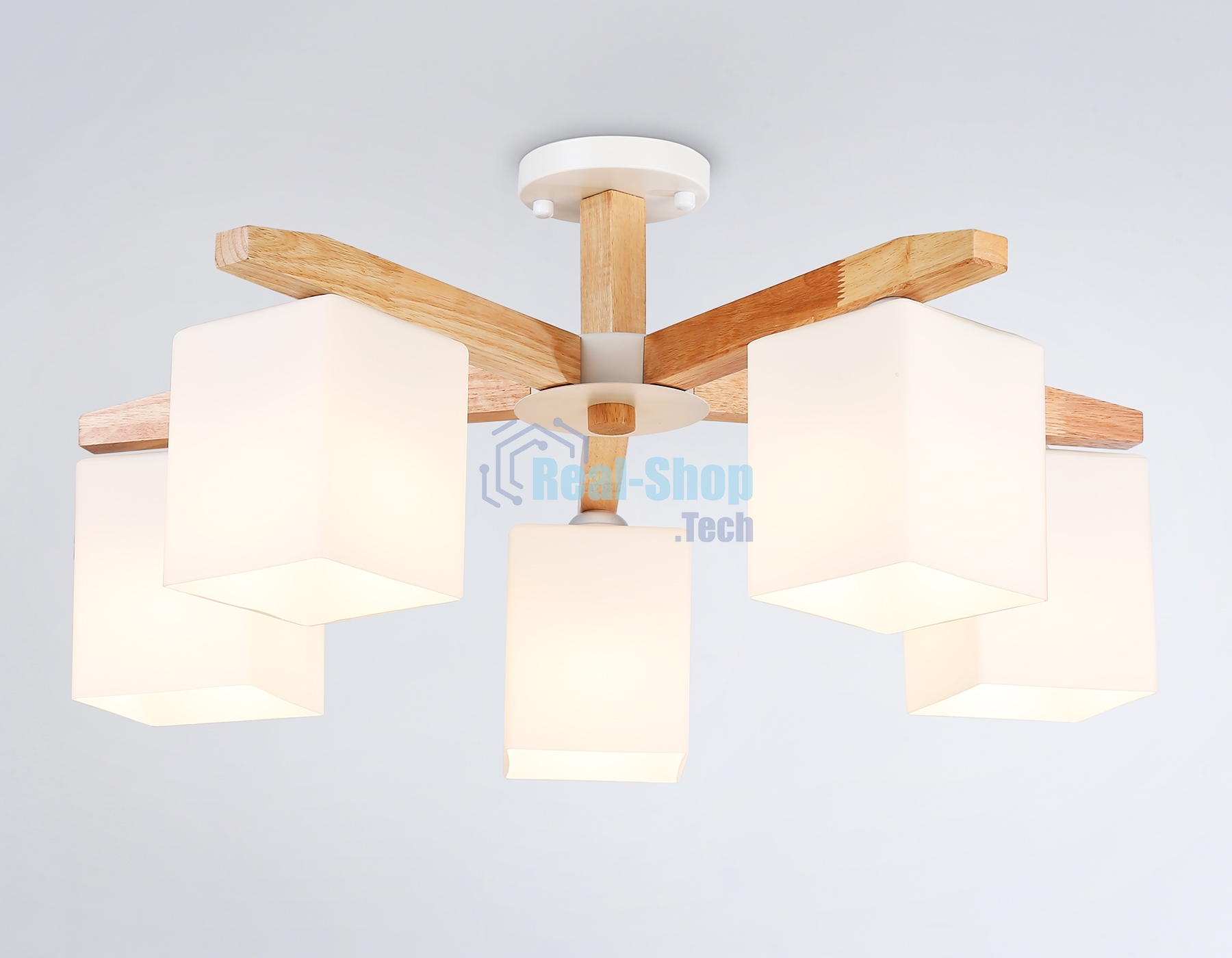 Светильник Ambrella light TR83118/5 WH/LW белый/светлое дерево E27/5 max 40W D700*325