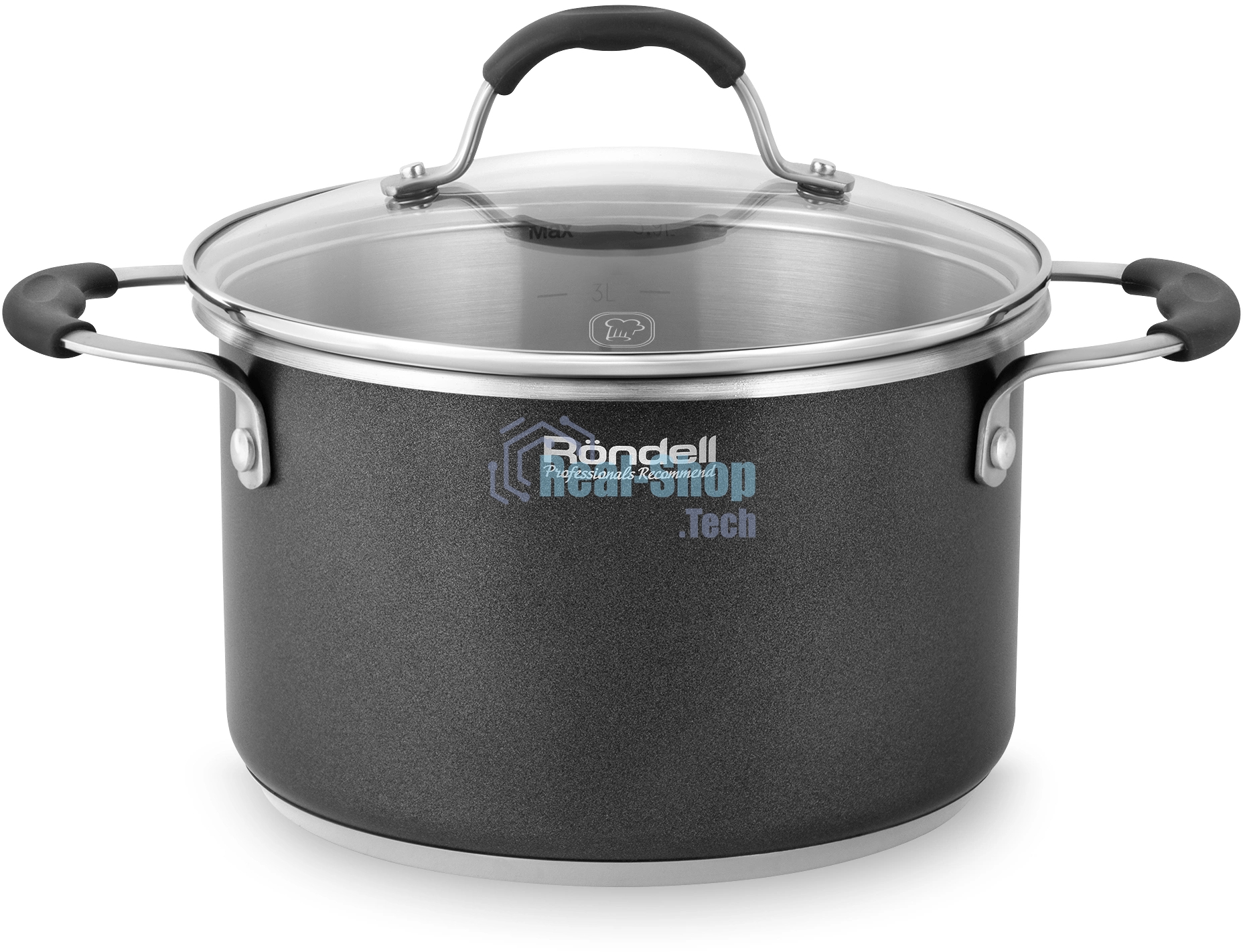 Кастрюля Rondell Stern RDS-010, 3.9л, 20см, с крышкой, серый