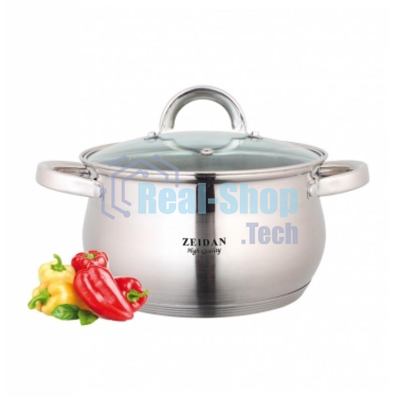 Кастрюля со стеклянной крышкой Zeidan Z-50237 2,1 л (д.16х10.5 см), нерж.сталь, внутренняя -зеркальная полировка, снаружи - комбинированная полировка, шкала литража, 5-ти слойное капсулир. дно, подарочная упаковка с пластиковой ручкой.