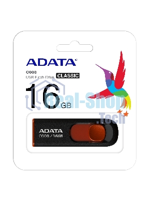 Флешка USB ADATA Classic C008 (AC008-16G-RKD), 16Gb, USB 2.0, R/W 30/6, черный/красный
