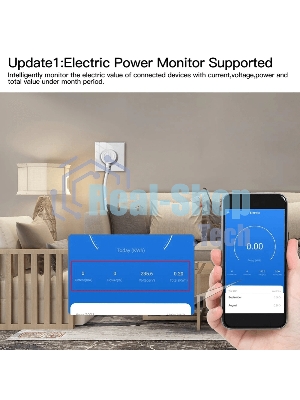 Розетка 1-пост. MOES Smart Socket WK-EU, Wi-Fi, 95-250 В, 16А, встраиваемая IP20, шторки + ЗК, белая