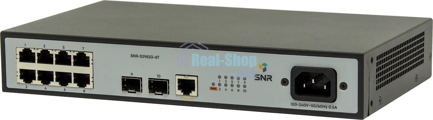 Коммутатор управляемый SNR уровня 2, 8 портов 10/100/1000Base-T и 2 порта 100/1000BASE-X (SFP)