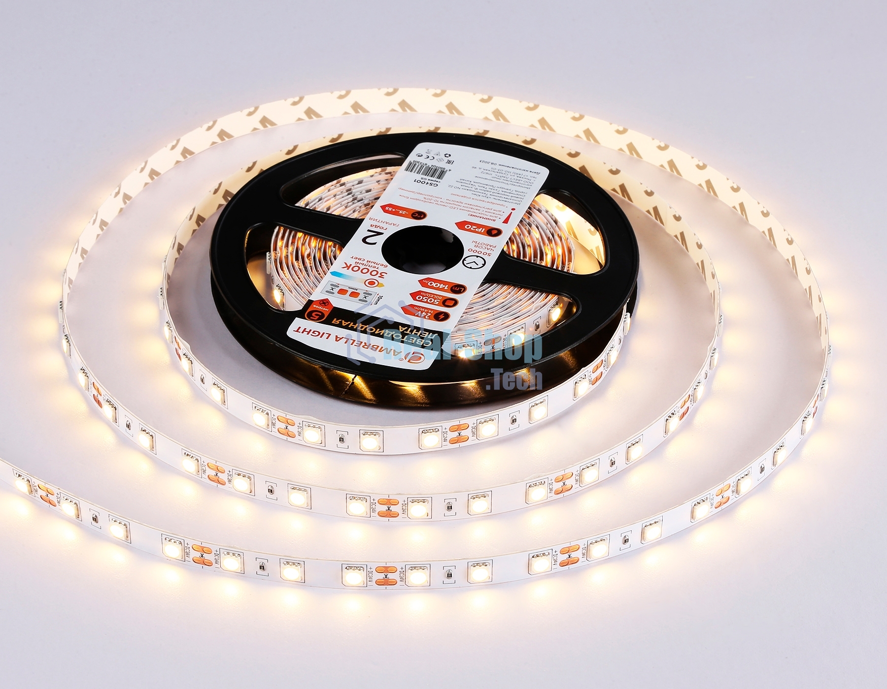 Светодиодная лента Ambrella light GS4001 5050 60Led/ 14.4W m/ 24V IP20 3000K/ 5000*10*1.87mm (2 конт.)