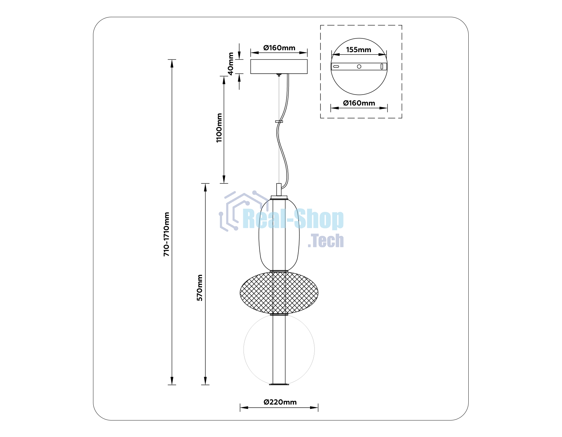 Подвесной светодиодный светильник Ambrella light LH11008 BK/FR черный/белый матовый 24W 3000K D220*570