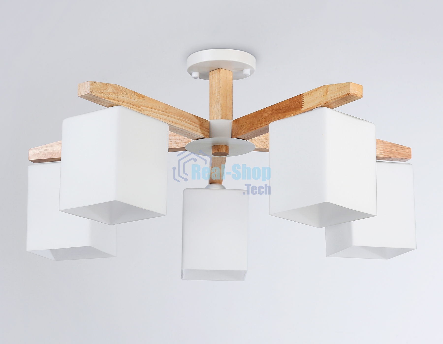 Светильник Ambrella light TR83118/5 WH/LW белый/светлое дерево E27/5 max 40W D700*325