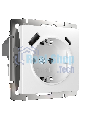 Розетка с заземлением, шторками и USB тип A+C (белый)
