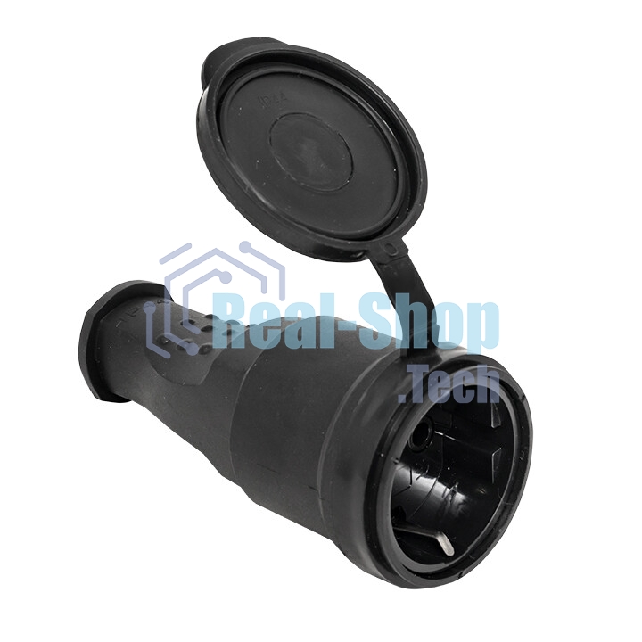 Розетка переносная 16А 230В 2P+PE с защ. крышкой IP44 каучук EKF RPS-012-16-230-44