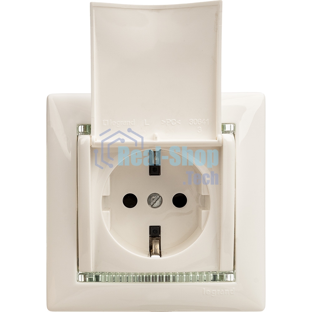 Розетка Valena с заземлением с крышкой (белая)