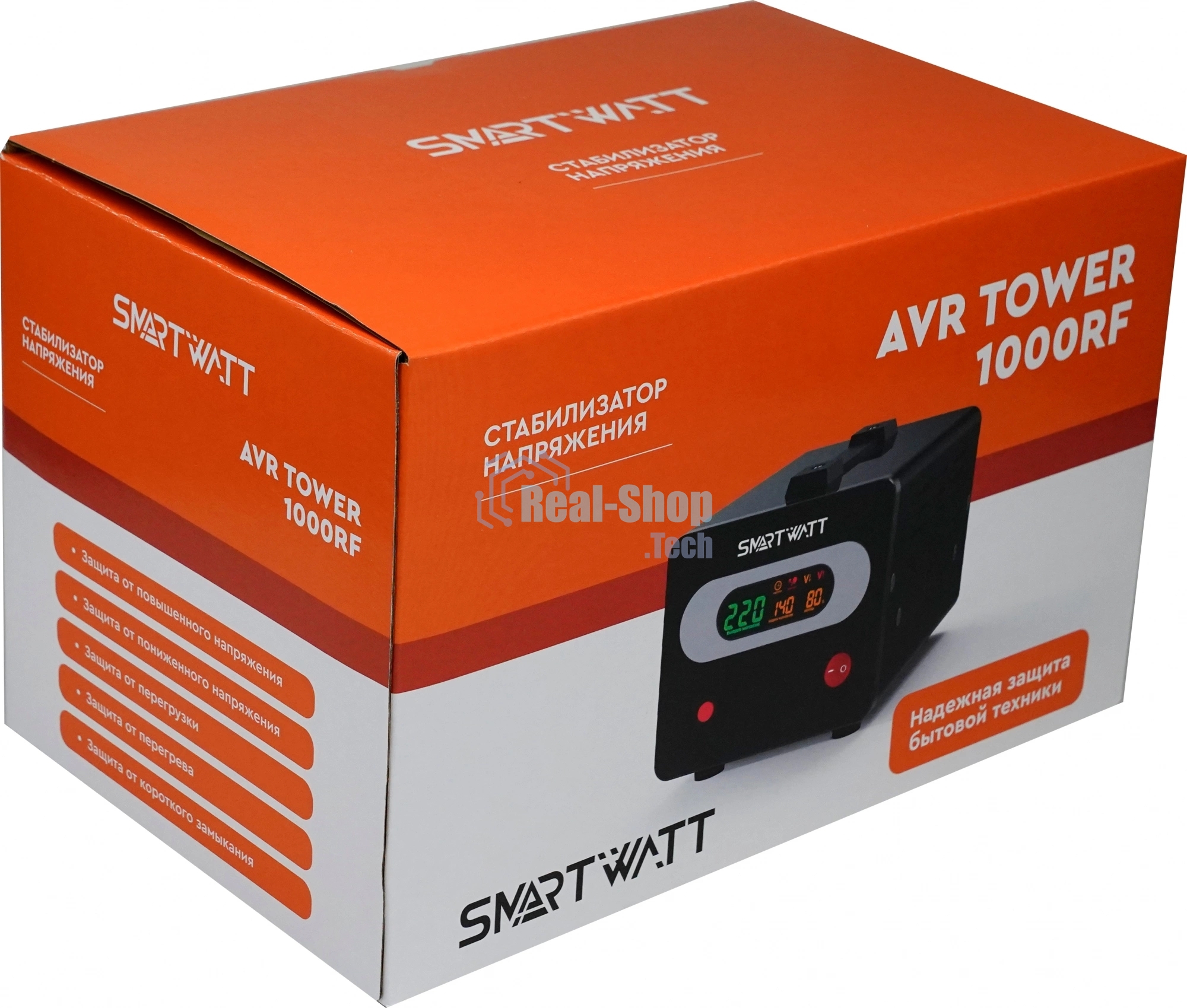 Напольный стабилизатор напряжения SMARTWATT AVR TOWER 1000RF (140W - 260W, 1000VA, 1 кВт, 50-60 Гц, розеток - 1, LED-дис