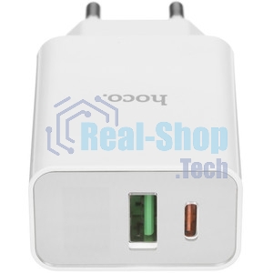 Сетевое зарядное устройство с дисплеем Hoco 18Вт, 3А, QC3.0/PD, 1хUSB, 1хType-C, C100A, белый, коробка