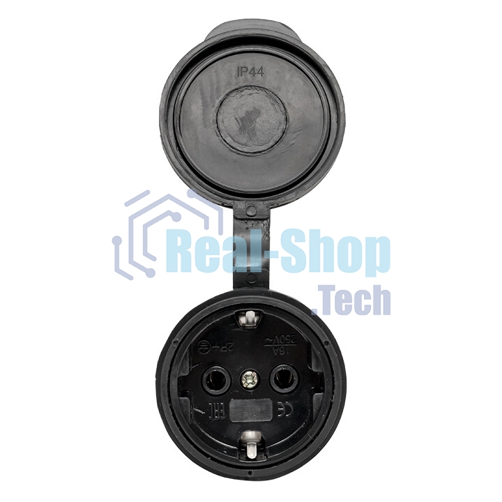 Розетка переносная 16А 230В 2P+PE с защ. крышкой IP44 каучук EKF RPS-012-16-230-44