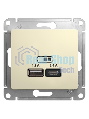 Розетка USB A+С, 5В/2,4А, 2х5В/1,2А SE Glossa Беж