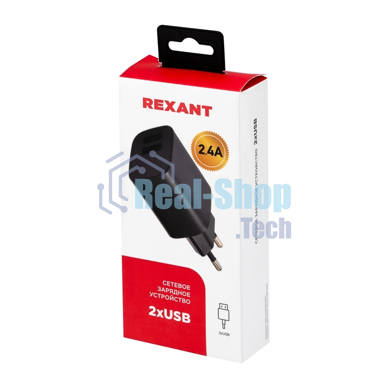 Сетевое зарядное устройство Rexant 2 x USB, 5V, 2.4 A, черный