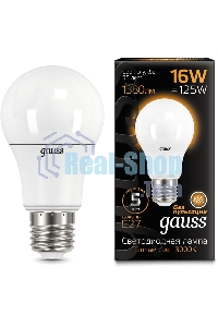Лампа светодиодная Gauss LED A60 16W E27 1380lm 3000K 1/10/50 102502116